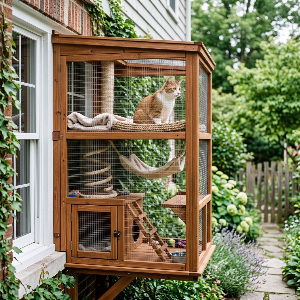 Diseño y construcción de catios de madera y cerramientos de seguridad para gatos